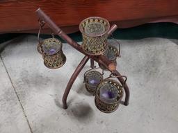 Decorative Bamboo Style Stand with 5 Tiki Cafe Candle Holders