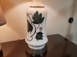 Two Porcelain Table Lamps, One Jug Style, One Vase Style with Holly Decoration