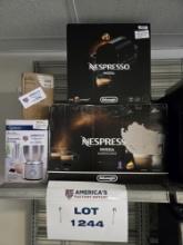 Lot of 2 DeLonghi N'Espresso Inissia, one with Aeroccino3, plus a Frother & a Grinder