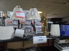 Three Table Lamps (2 Matching Pinecone Design), 1 Sconce, 5 Lampshades
