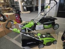Lot of Three Electric Greenworks Lawnmowers, 1 40A Lithium (no battery), 2 corded