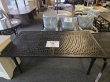 Lattice-Pattern Bronze Finish Outdoor Patio Dining Table, Has Scratches, Two 12" Leaves