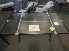 Glass-Topped Patio Table, Has Umbrella Hole & Support, Black Finish, 66"Wx38"Dx29"H