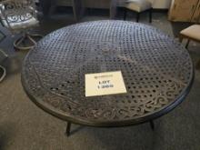 Lattice-Pattern Bronze Finish Outdoor Patio Round Table, Just Assembled - Umbrella Hole & Support