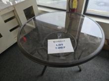 Glass-Topped Round Patio Table, Black Finish, with Umbrella Hole & Support, 48"W x 29"H