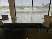 Oval-Shaped 2 Piece Conference Table with Two Parsons Chairs in Grey Velour, 120"x47"Dx29"H
