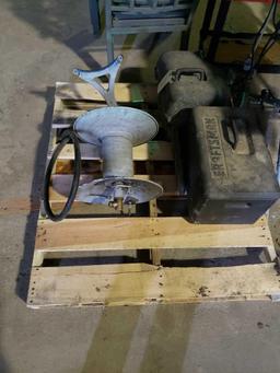 Lot of Craftsman Chainsaws and air hose reel