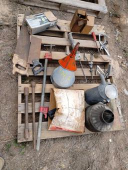 Funnels, hand saw, pry bars, sander