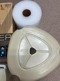 Shredder, stool, dvd player, & midi tower