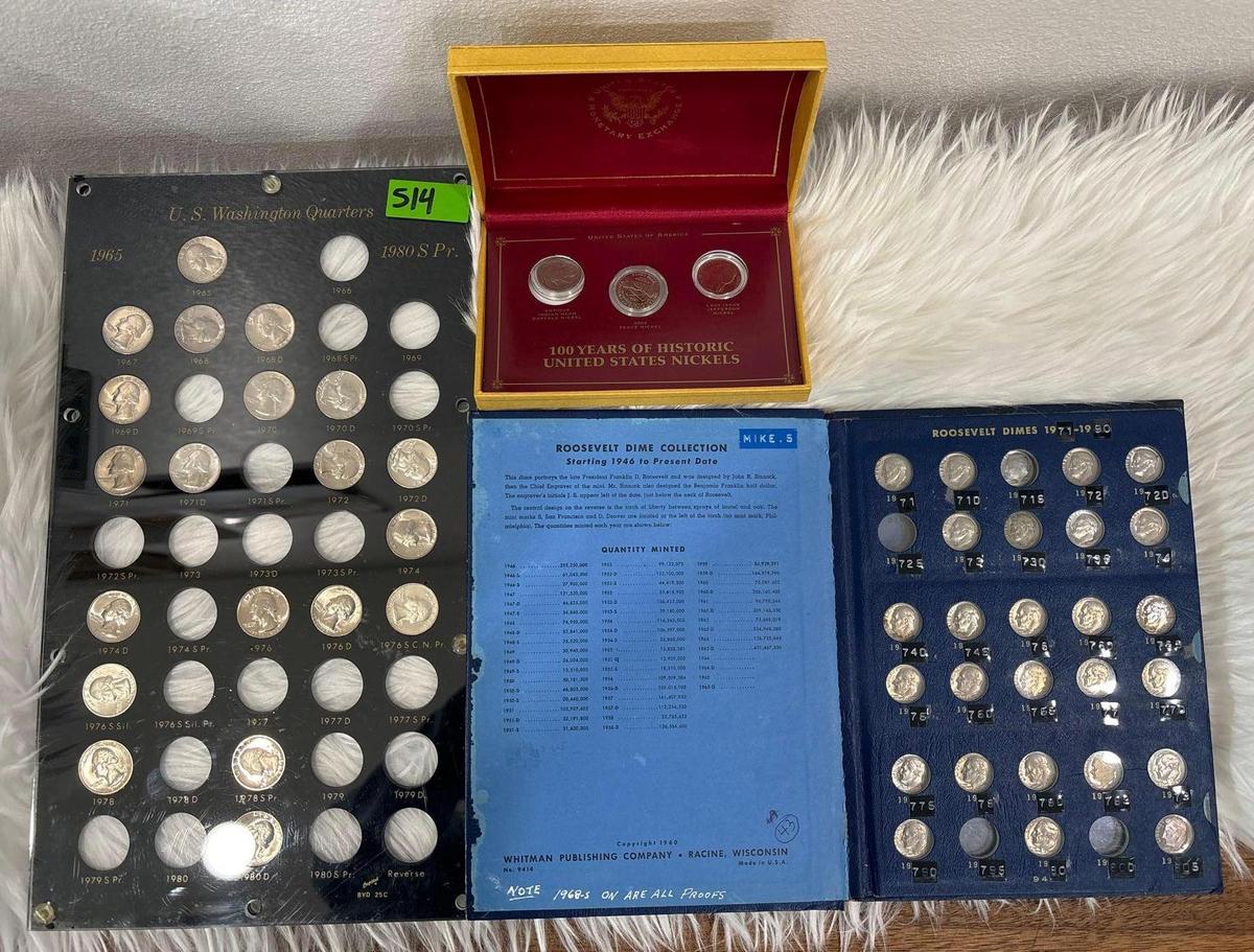 U.S Washington Quarters, 100 Years of Historic U.S Nickels & Roosevelt Dime Collection