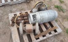 Chop Saw, Propane Tank, Grinder, and Binders