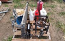 Outdoor Burner, Fire Extinguisher, Radiator, Floor Jack, and Jugs