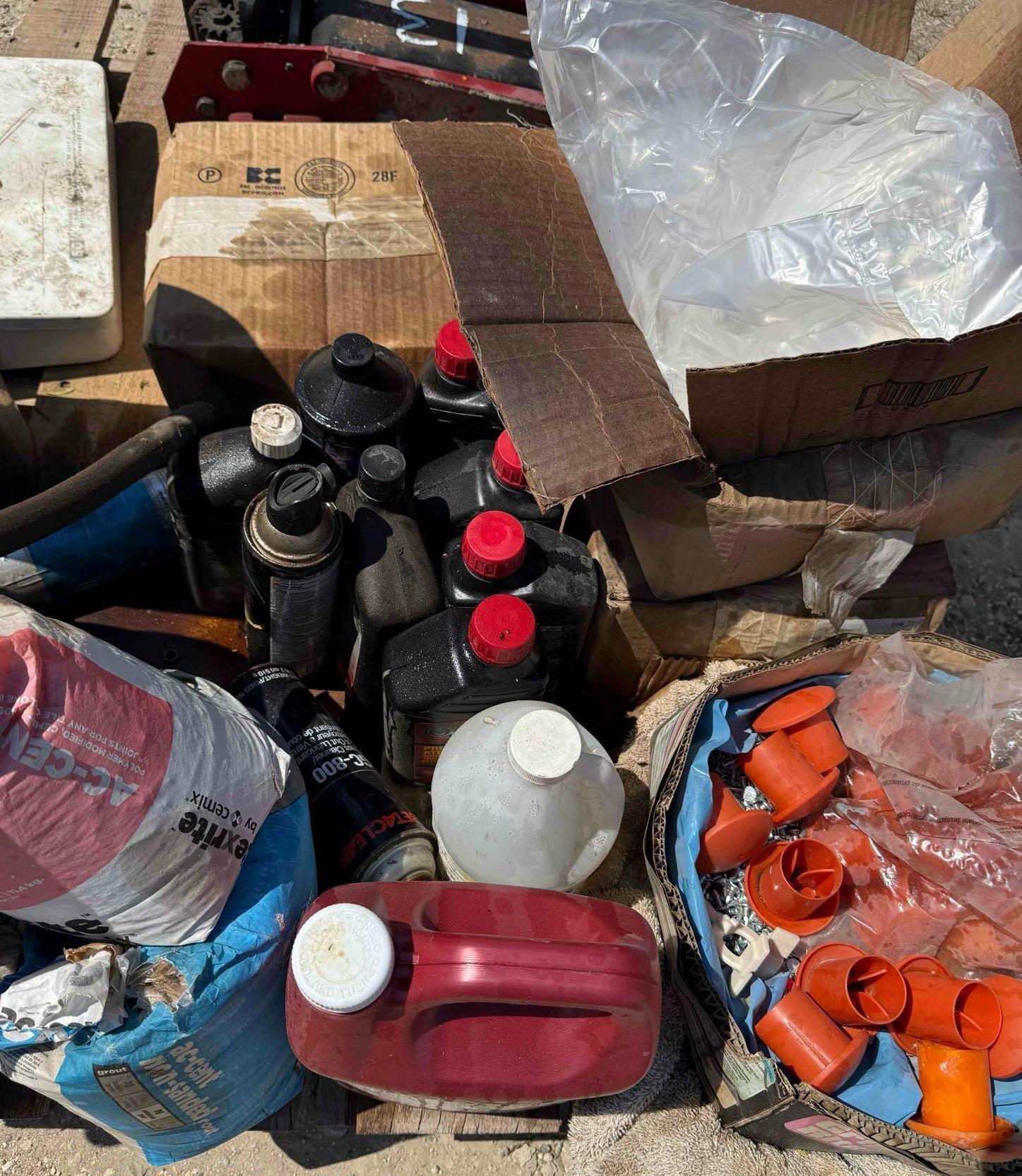 Floor Jack, Oils, and Clear Bags