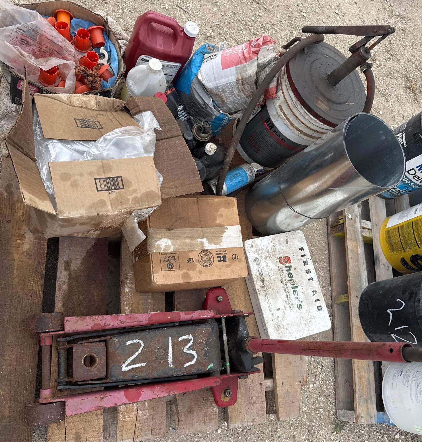 Floor Jack, Oils, and Clear Bags