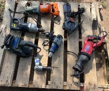 Hammer Drill, 2 Saw Zalls, Galaxy Pro Sander, Air Hammer Central Pneumatic, and Circular Saw