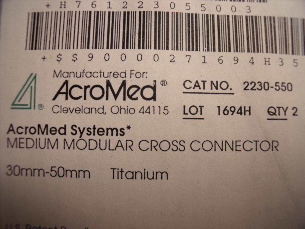 ACROMED SYSTEMS 2230-550 MEDIUM MODULAR CROSS CONNECTOR, 30MM-50MM, TITANIUM!