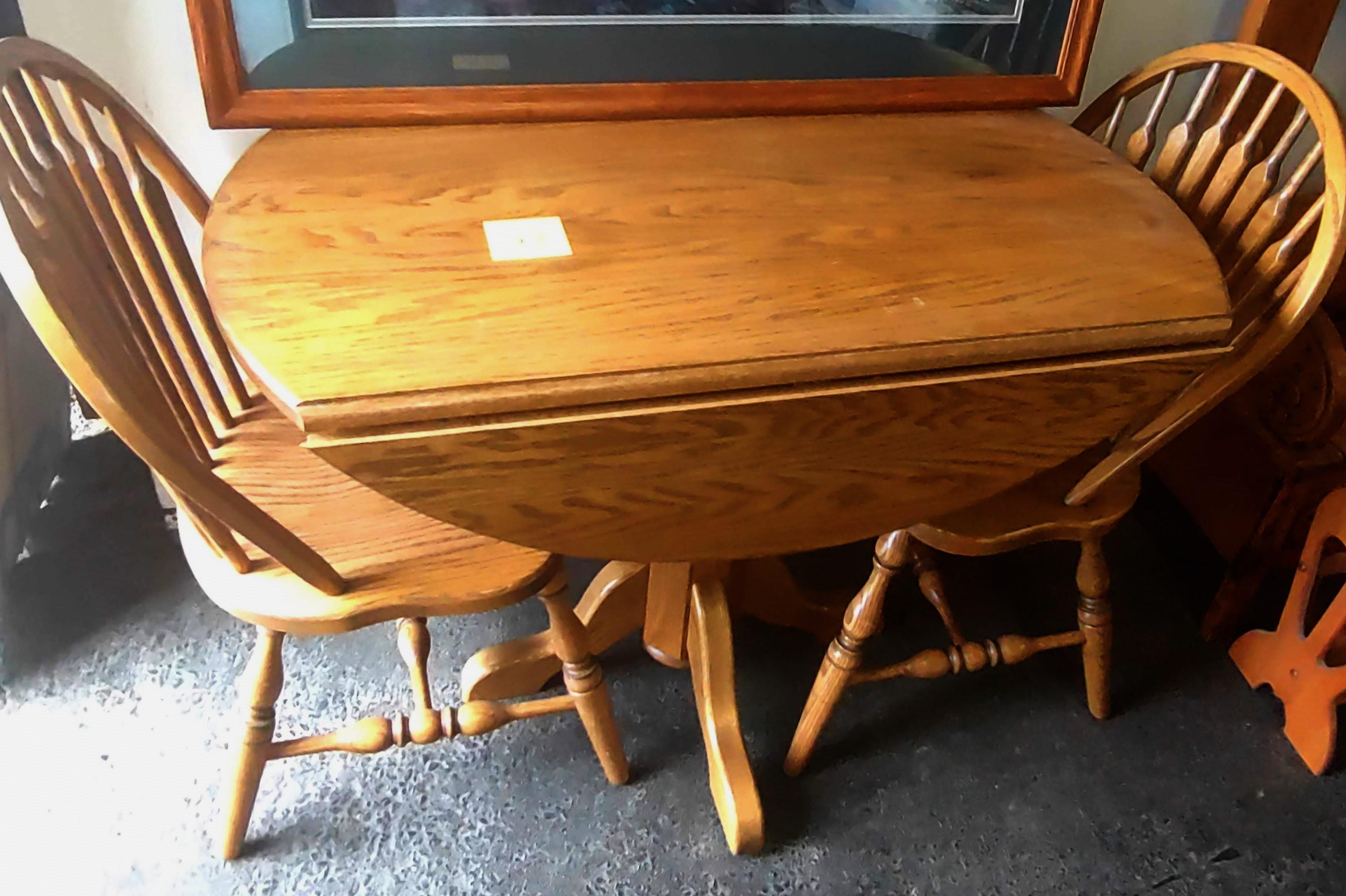 OAK DROP-LEAF KITCHEN TABLE WITH 2 CHAIRS - PICK UP ONLY