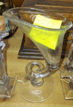 VINTAGE CAMBRIDGE?? CORNUCOPIA VASE & CANDLESTICKS - PICK UP ONLY