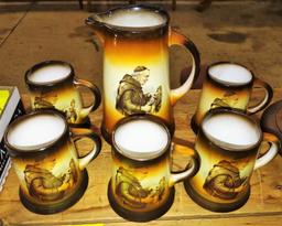 MONK FRIAR PITCHER & MUGS (1 mug has a hairline) - PICK UP ONLY