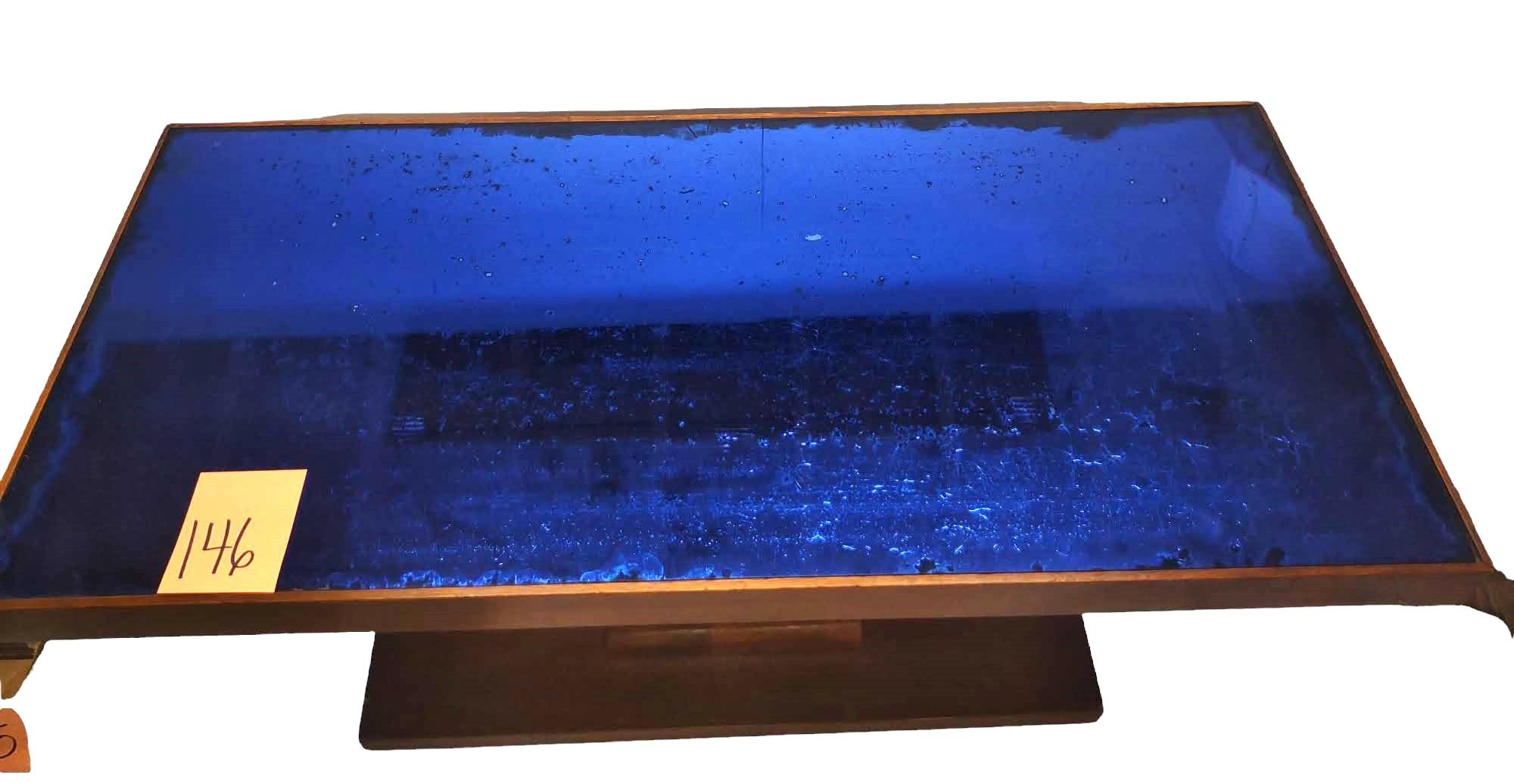 VINTAGE ART DECO COFFEE TABLE with BLUE GLASS "AS IS" - PICK UP ONLY
