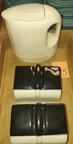 VINTAGE HALL BLACK & WHITE REFRIGERATOR DISHES + LIDDED PITCHER - PICK UP ONLY