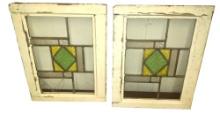 PAIR OF LEADED GLASS WINDOWS (1 Section broken) - PICK UP ONLY