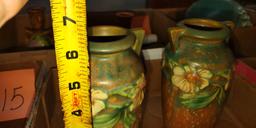 VINTAGE ROSEVILLE ART POTTERY 6" PAIR OF DAHLROSE VASES