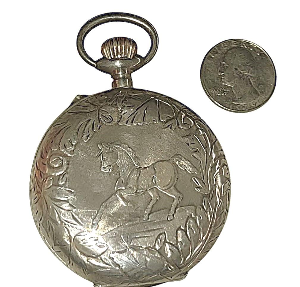 ANTIQUE RUSSIAN ROSKOPF POCKET WATCH with HORSE (NOT RUNNING)