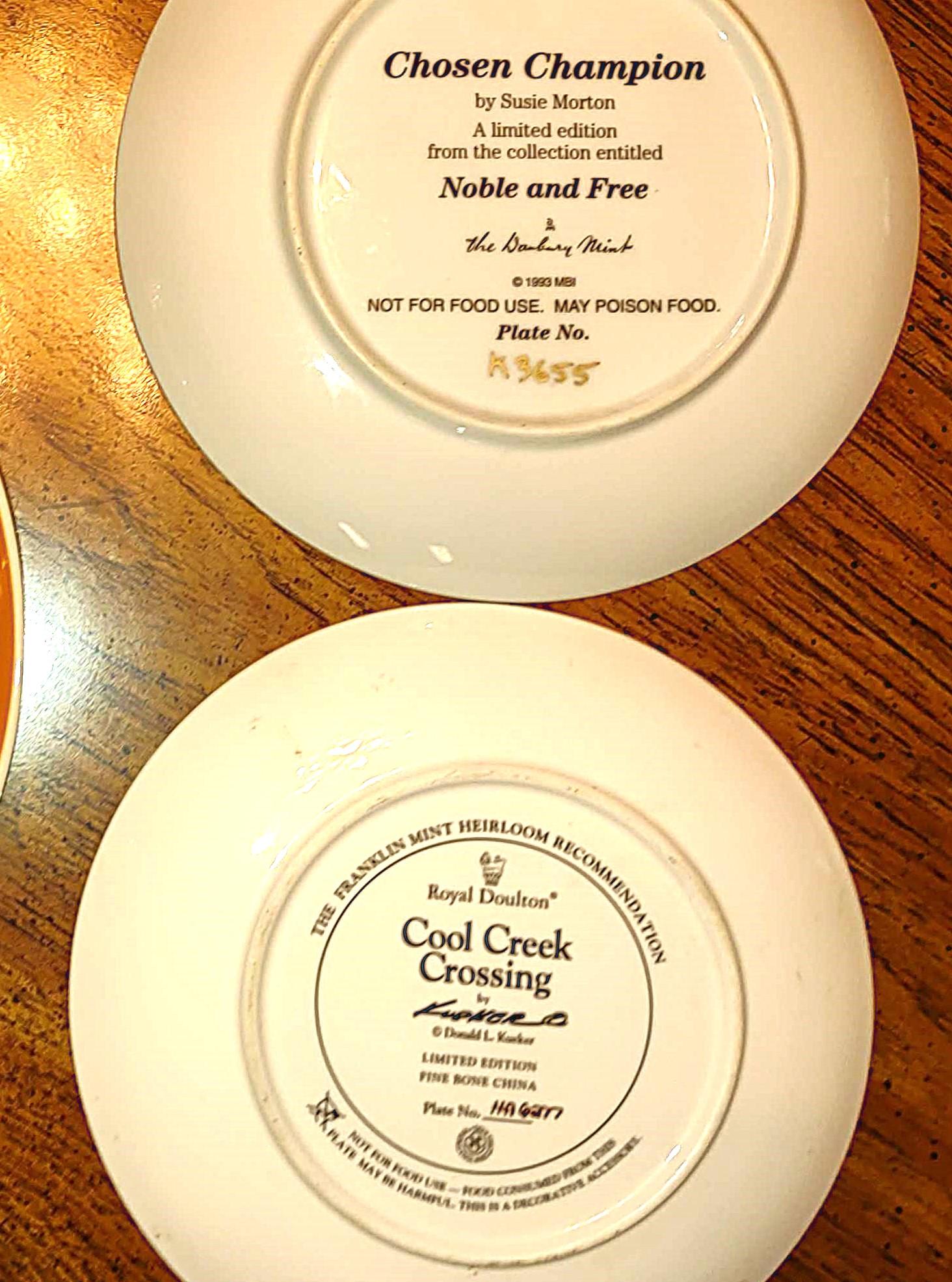 PAIR OF DANBURY MINT + SET OF 5 CURRIER & IVES HORSE PLATES - PICK UP ONLY