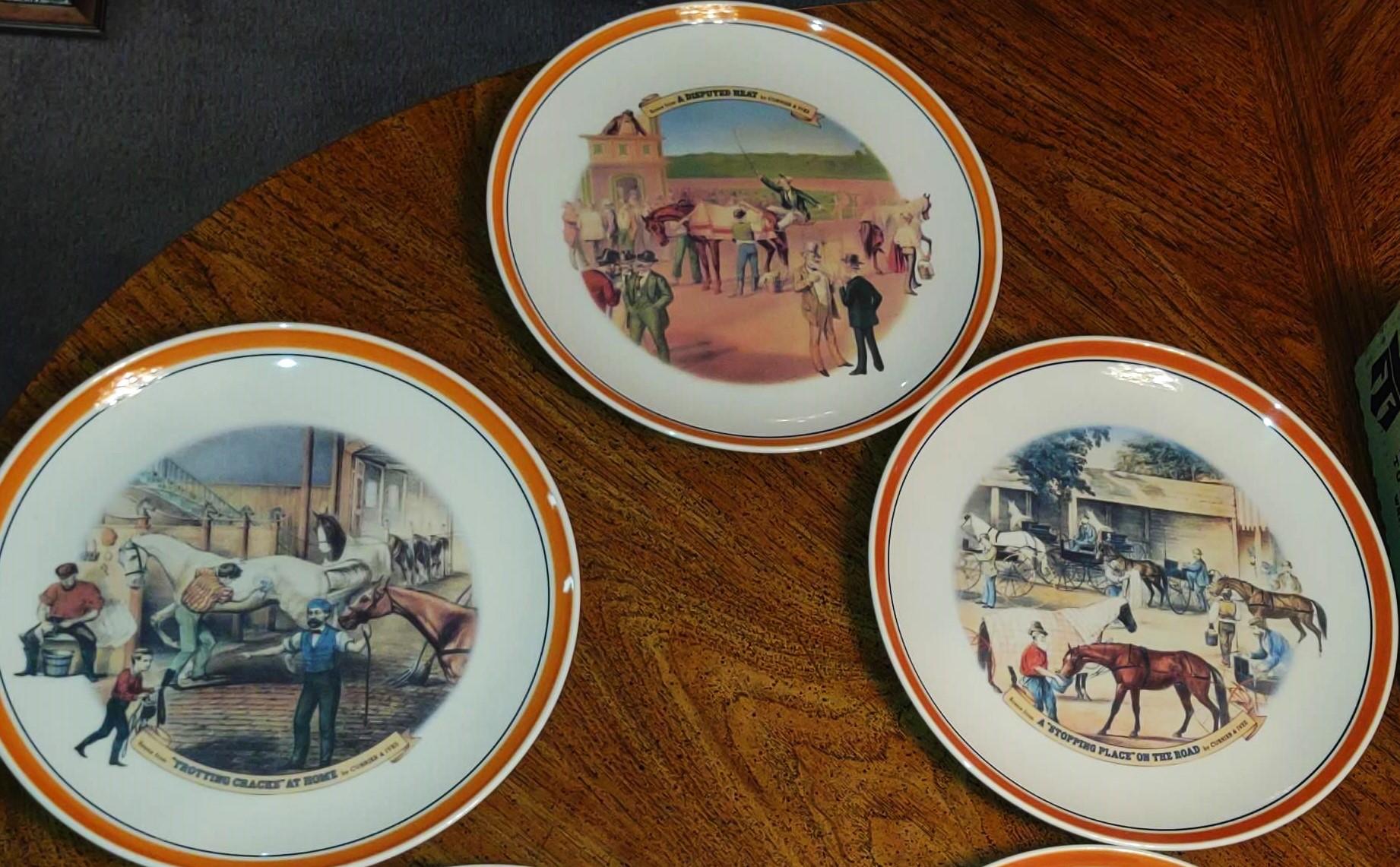 PAIR OF DANBURY MINT + SET OF 5 CURRIER & IVES HORSE PLATES - PICK UP ONLY