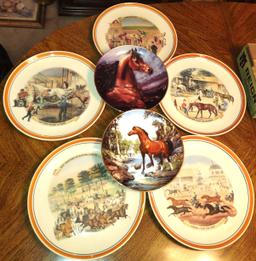 PAIR OF DANBURY MINT + SET OF 5 CURRIER & IVES HORSE PLATES - PICK UP ONLY