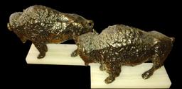 PAIR OF VINTAGE SPELTER BUFFALO on MARBLE BASES - PICK UP ONLY