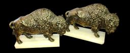 PAIR OF VINTAGE SPELTER BUFFALO on MARBLE BASES - PICK UP ONLY