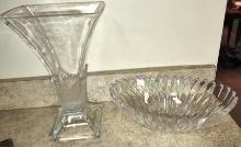 LARGE LEADED GLASS VASE & BOWL - PICK UP ONLY