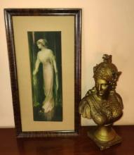 VINTAGE PRINT (No glass) & SCULPTURE "AS IS" - PICK UP ONLY