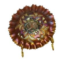 VINTAGE NORTHWOOD STRAWBERRY CARNIVAL GLASS RUFFLED EDGE BOWL