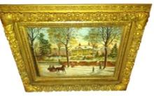 1800's GOLD GILT FRAMED CHRISTMAS SCENE - PICK UP ONLY