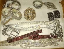 RHINESTONE STYLE BELTS, BRACELETS, LARGE BELT BUCKLE, CLIPS