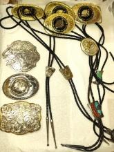 SILVERSMITH BELT BUCKLES, BOLO TIES