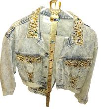 VINTAGE 1980's DENIM BEDAZZLED JACKET, JEANS & BELT (CHELSEA BLUES)