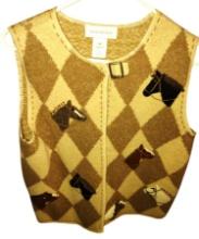 VINTAGE SUSAN BRISTOL WOOL VEST with HORSES - SIZE MEDIUM