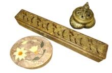 VINTAGE INCENSE BURNERS with SOAPSTONE & TRINKET BOX
