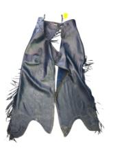 NAVY BLUE VINTAGE LEATHER CUSTOM MADE WESTERN CHAPS  - 38" LONG, 24" THIGH