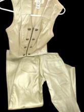 WOMEN's VINTAGE LEATHER CACHE ZIP VEST (SIZE SMALL) & LEATHER PANTS (SIZE 5/6)