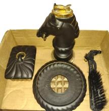 VINTAGE CERAMIC SMOKING SET (ASHTRAY, CIGARETTE BOX & LIGHTER, ETC.)