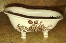 SMALL ENGLISH TRANSFERWARE FOOTED TUB SOAP DISH