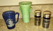 VINTAGE COBALT & JADEITE GLASSWARE