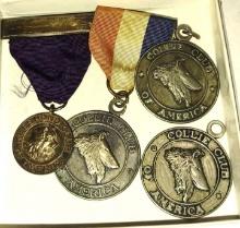 VINTAGE STERLING KEESHOND CLUB MEDAL + 3 COLLIE CLUB OF AMERICA MEDALS