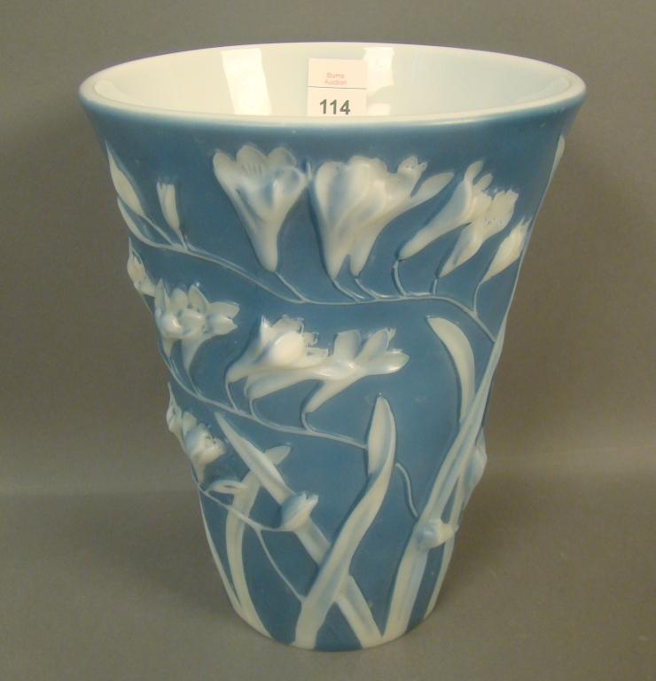 Phoenix Blue Shadow Freesia Flared Vase Measures 8 1/4"