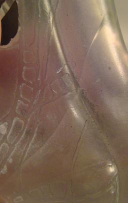Consolidated Amethyst/Black Chintz Vase Small Bulbous 7" Vase. Has Crack as Shown and Chips on Rim a